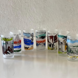 Vintage California Scenes Tumbler Glass Redwoods Golden Gate Catalina Santa Barbara Los Angeles Yosemite 12 oz