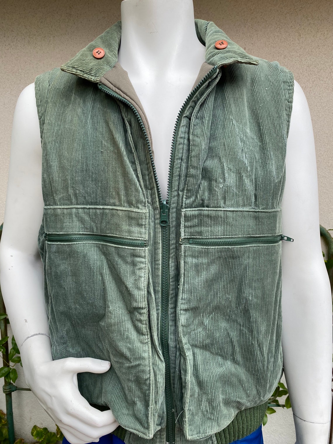 Corduroy & Plaid Reversible Puffer Vest