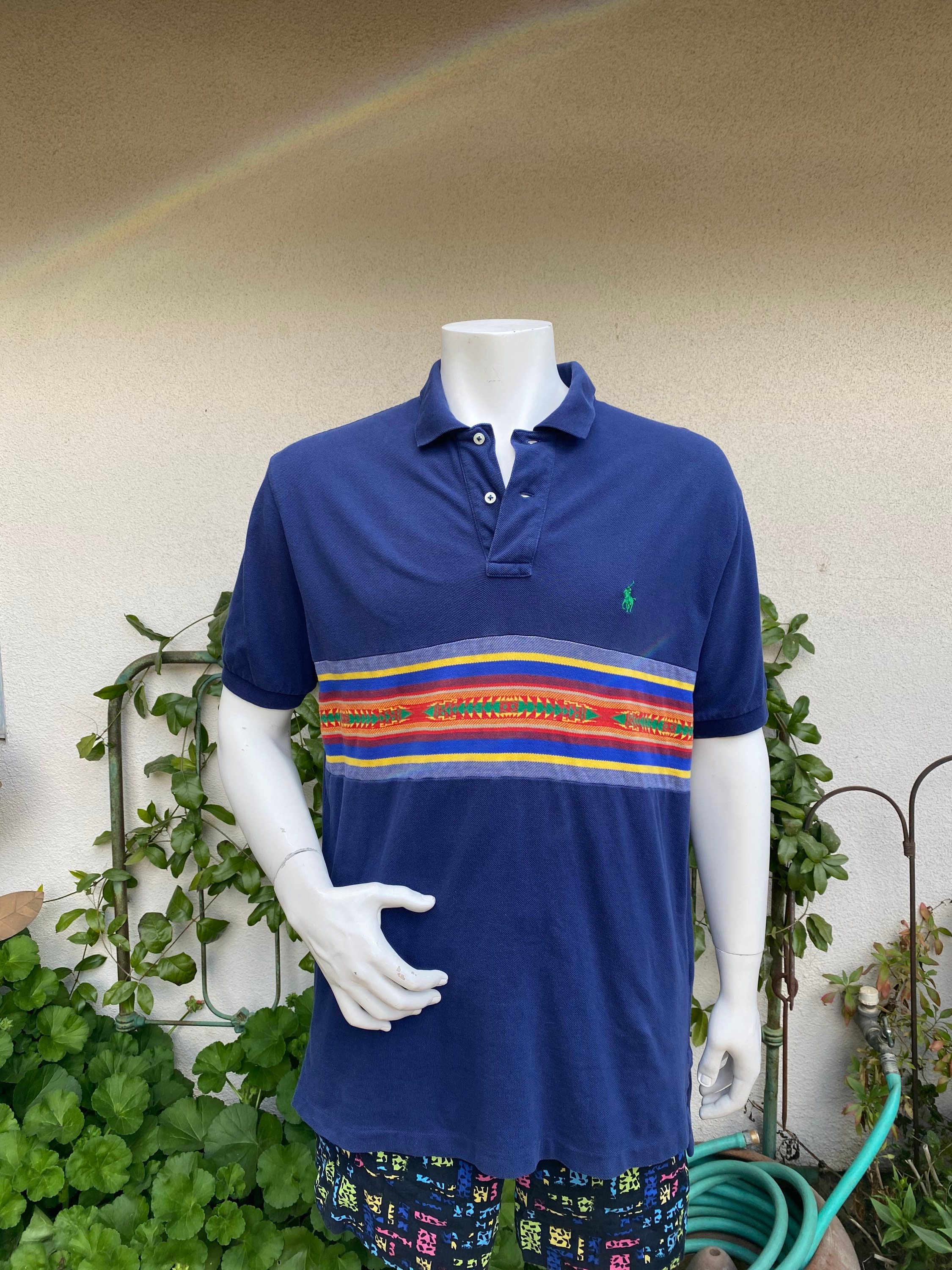 Vintage Polo Ralph Lauren Shirt Southwestern Print Stripe Cotton