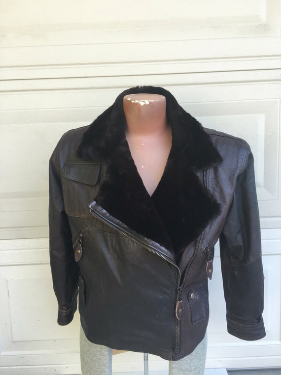 Vintage 70s 80s Dark Brown Genuine Leather and Fa… - image 2