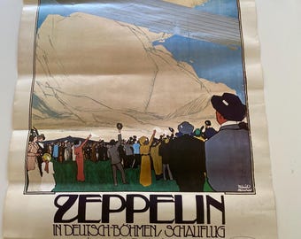 Vintage 1976 Poster Zeppelin German Airship Print Portal Publications Ltd. 24x36