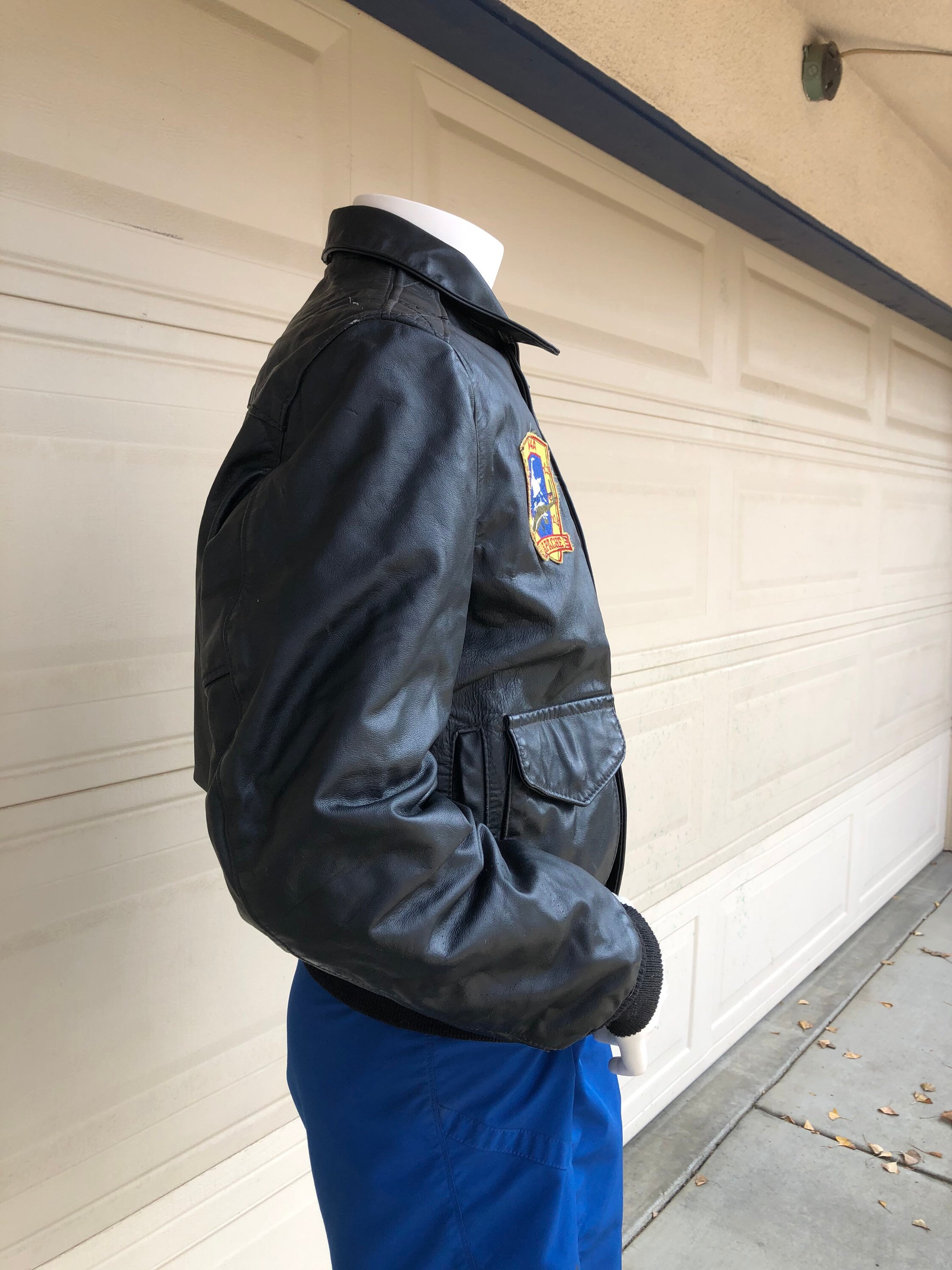 Vintage 70s Schott Flight Jacket Black Apache Military Patch