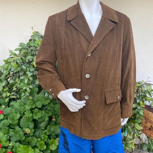 Vintage 70s 80s Chocolate Brown Corduroy Jacket Coat Patch Pockets Peters All Weather Sportswear Men Size 46