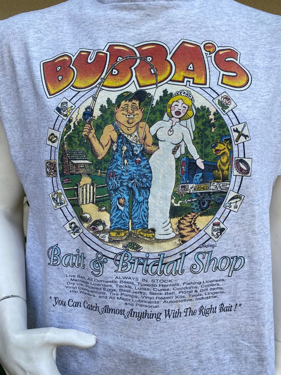 90s Bubba's Bait & Bridal Shop T Shirt Cut Sleeves Graphic Tee