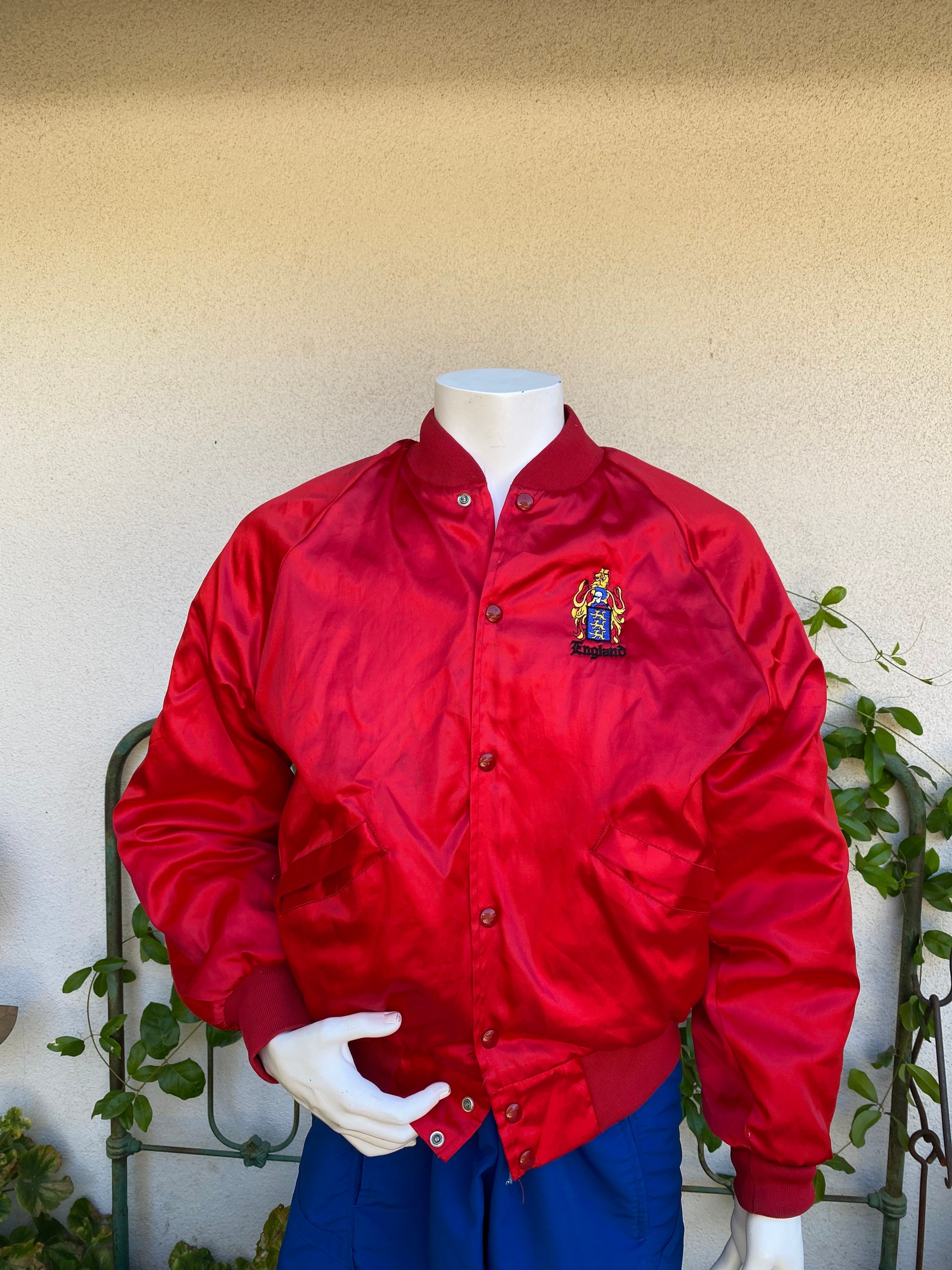 Vintage Red Satin Bomber England Jacket Snap up England Coat