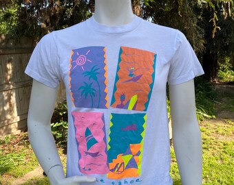 Vintage 80s Lake Tahoe Souvenir T-Shirt Single Stitch Screen Stars Size S-M