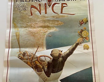 Vintage 1976 Poster Nice Meeting d'Aviation 10-25 Avril 1910 Print Portal Publications Ltd. 24x35