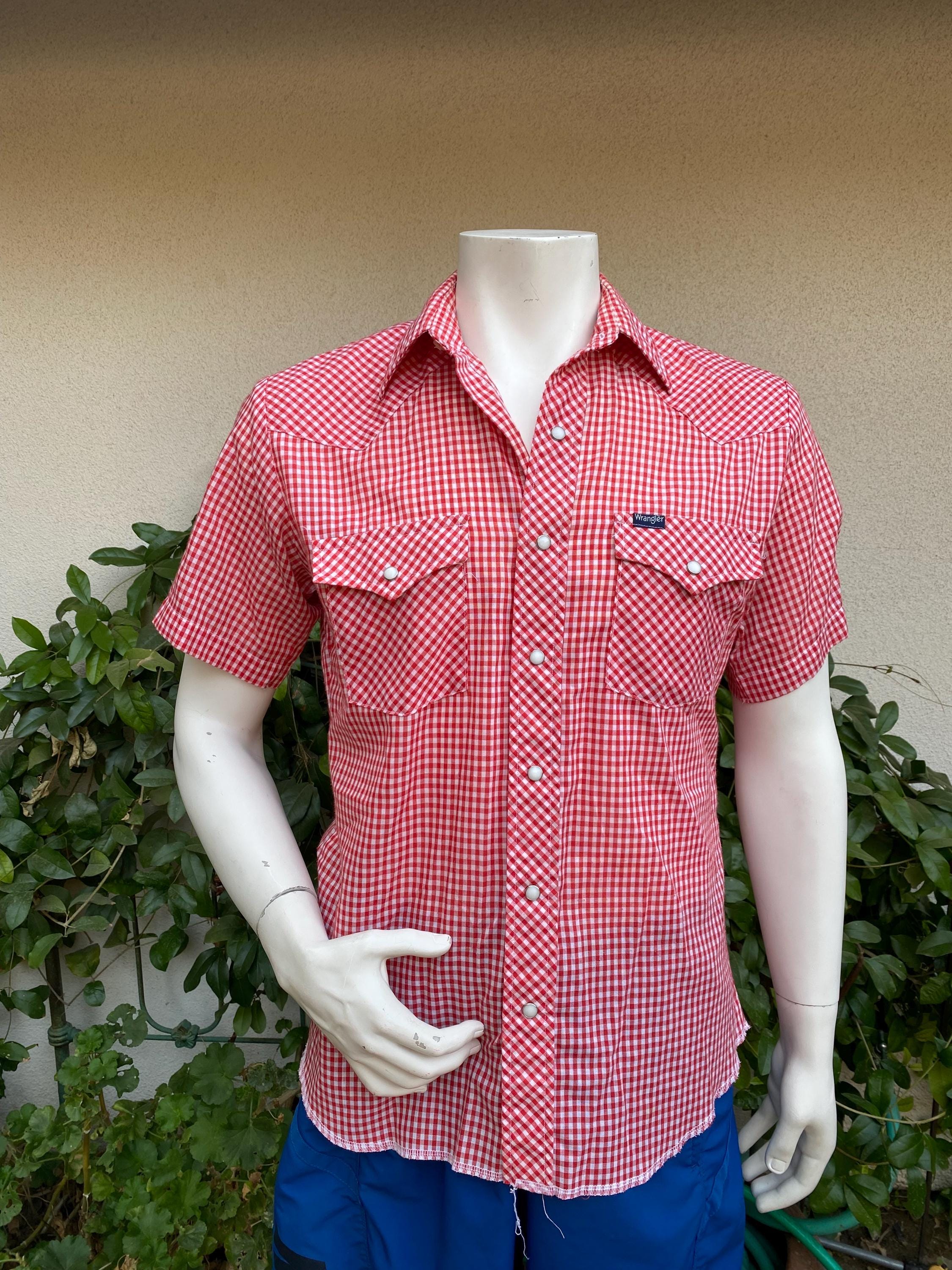 Vintage 70s Wrangler Shirt Red Gingham Tapered Fit Pearl