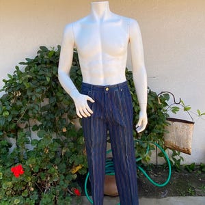 Vintage 70s 80s Sergio Valente Striped Blue Jeans Dark Denim Waist 31&quot; 31x30.5
