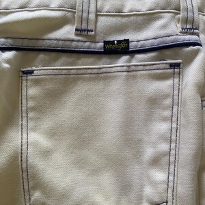 Vintage 70s White Wrangler Flared Jeans Blue Contrast Stitch Woven Trousers Waist 36 36x30.5 image 2