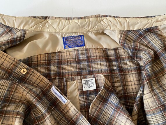 1960s 1970s Wool Pendleton Shirt Tan Plaid Oxford… - image 7