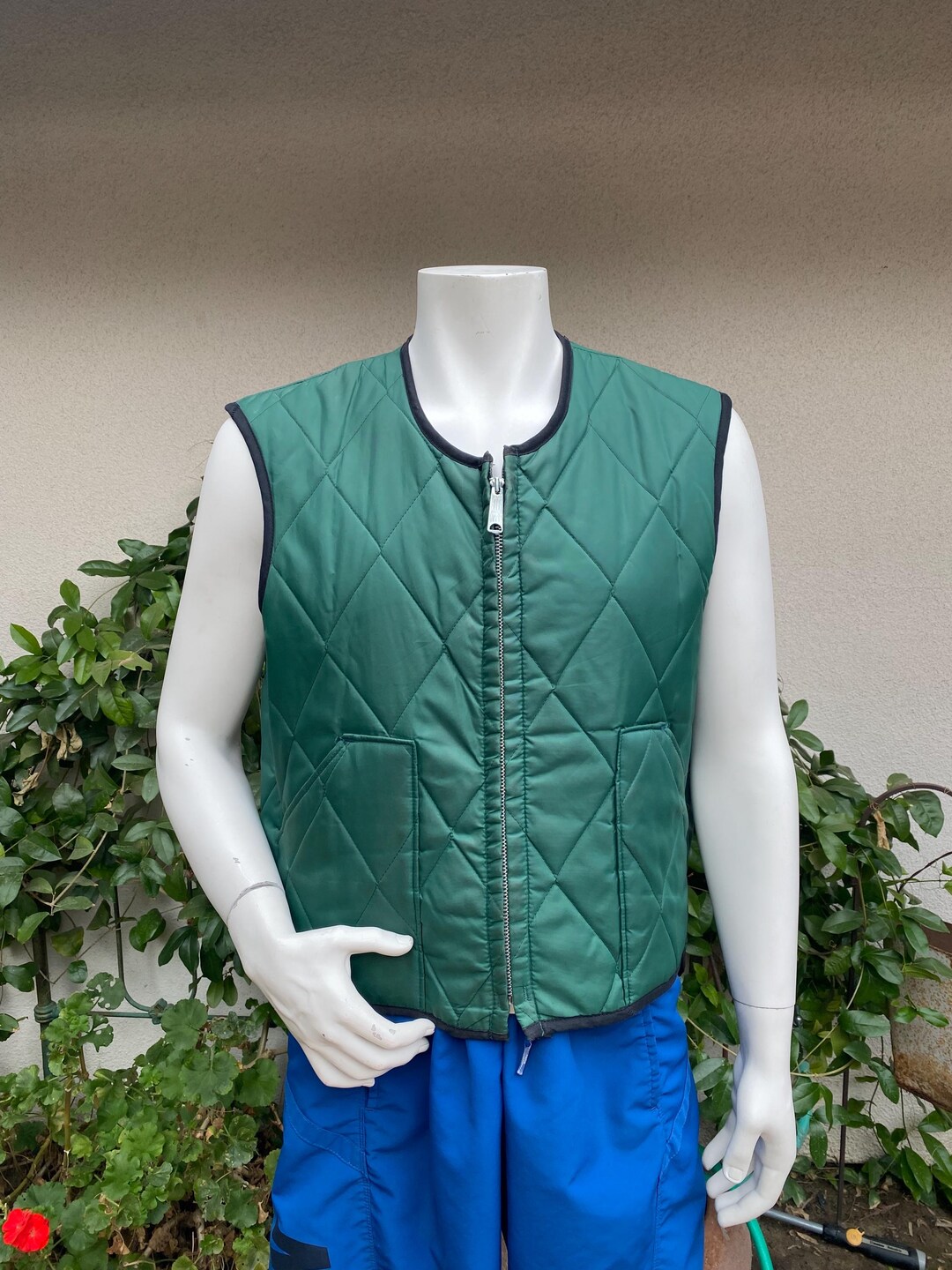 Vintage Lee Outerwear Quilted Vest Zip up Dark Green Union Made in