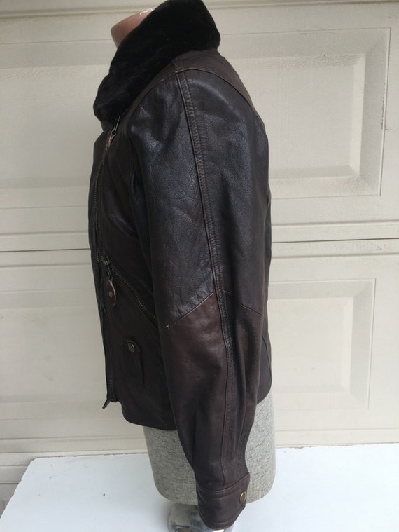 Vintage 70s 80s Dark Brown Genuine Leather and Fa… - image 4