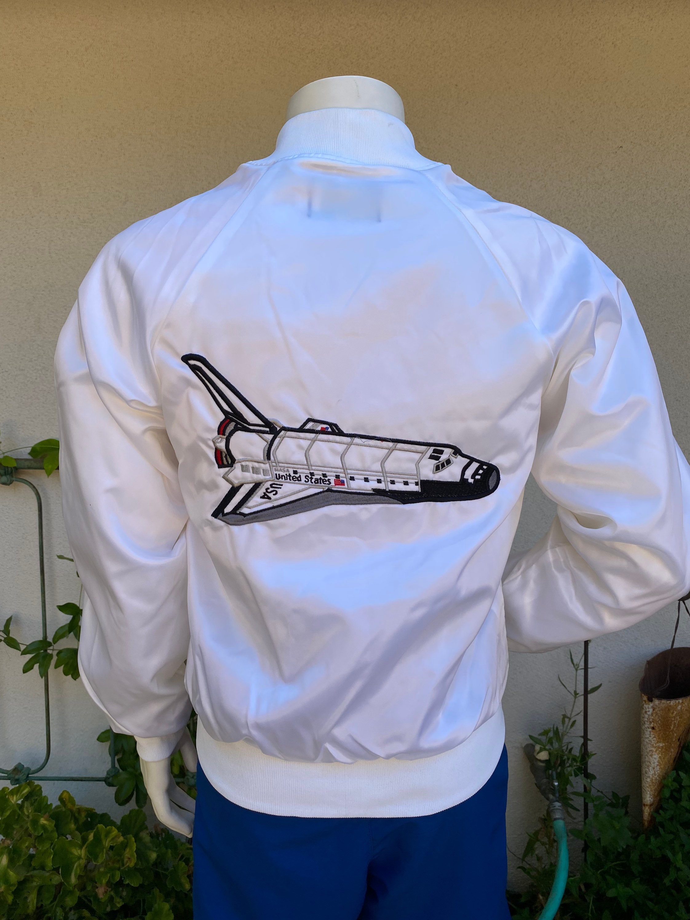 80s Satin Kennedy Space Center Jacket White Bomber Jacket