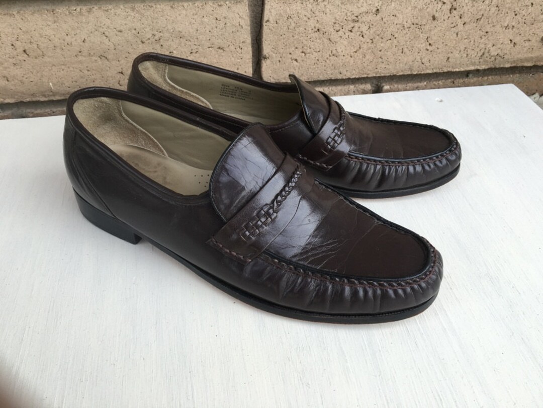 Vintage Men's Leather Loafer Shoes Brown Slip on Shoes by - Etsy