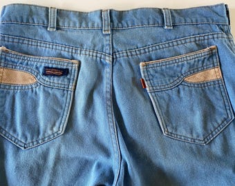 Vintage 70s Levi’s Jeans Light Wash Straight Leg Orange Tab Corduroy Trim Pockets Waist 33 33x29