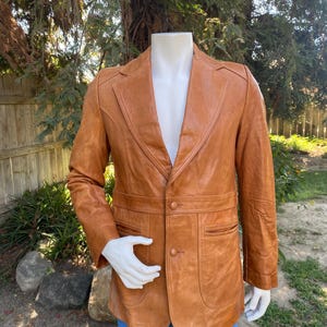 Vintage 70s Leather Jacket in Butterscotch Brown by Silton Size 40 Long