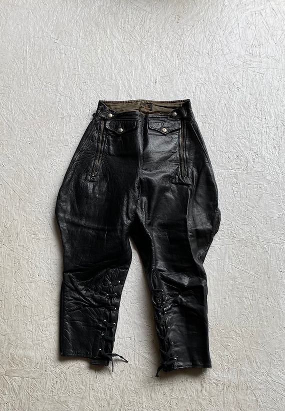 Vintage 40s Singer Motorcycle Breeches // 1940s Black Leather Motorcycle  Pants // Made of Horse Hide Front Quarter Waist 24 