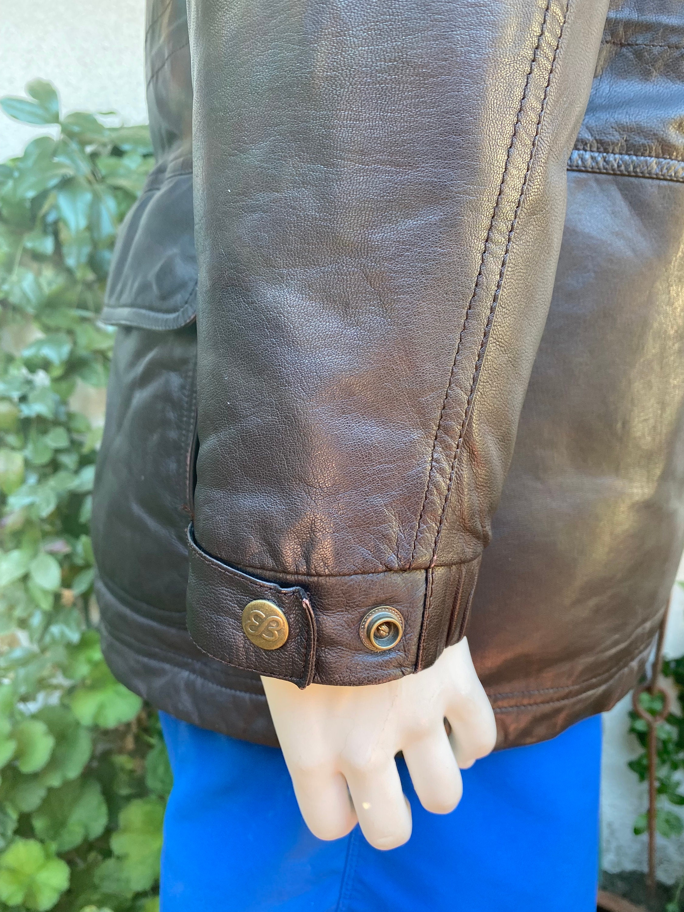 Vintage 90s Eddie Bauer Leather Goose Down Jacket Dark Brown Coat