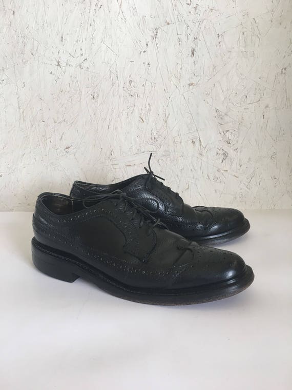 Vintage Men's Black Wingtip Oxford Shoes Size 7 1/2 C FREE | Etsy