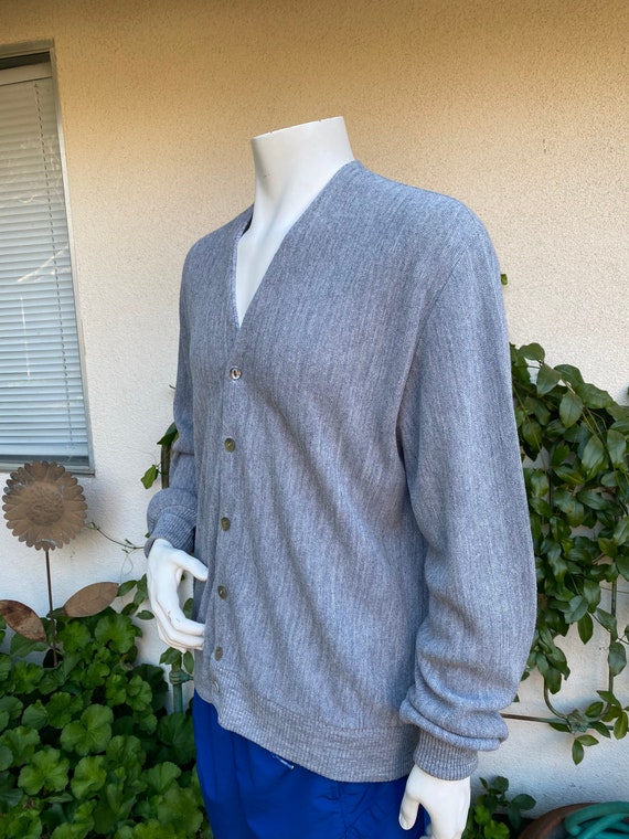 Vintage Marled Gray Cardigan Sweater V Neck Butto… - image 3