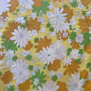 Vintage 60s 70s Yellow Green Butterscotch Floral Full Double Flat Sheet Fabric Material by Cannon Monticello
