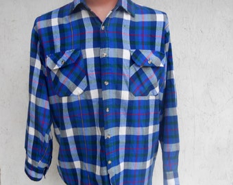 Men's Blue Plaid Shirt Blue Button Down Saugatuck Drygoods Size Medium