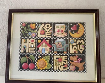 Vintage Mary Engelbreit "Love, Home, Family, Friend Art Print 17" x 21"