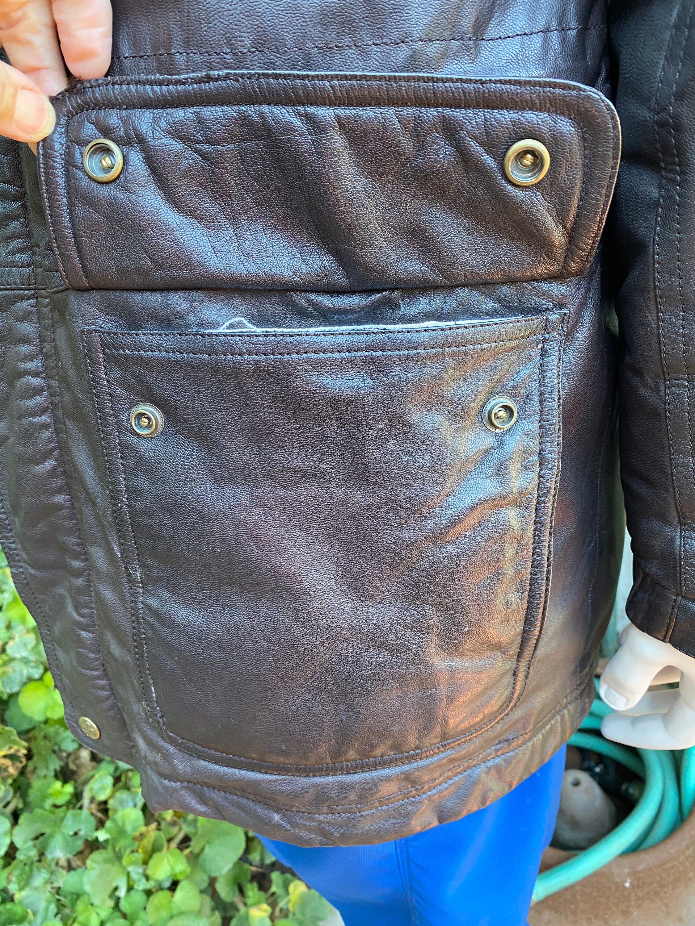 Vintage 90s Eddie Bauer Leather Goose Down Jacket Dark Brown Coat