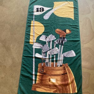 Vintage &quot;Golf&quot; Beach Towel Evergreen Soft Golf Clubs Towel Fathers Day Gift