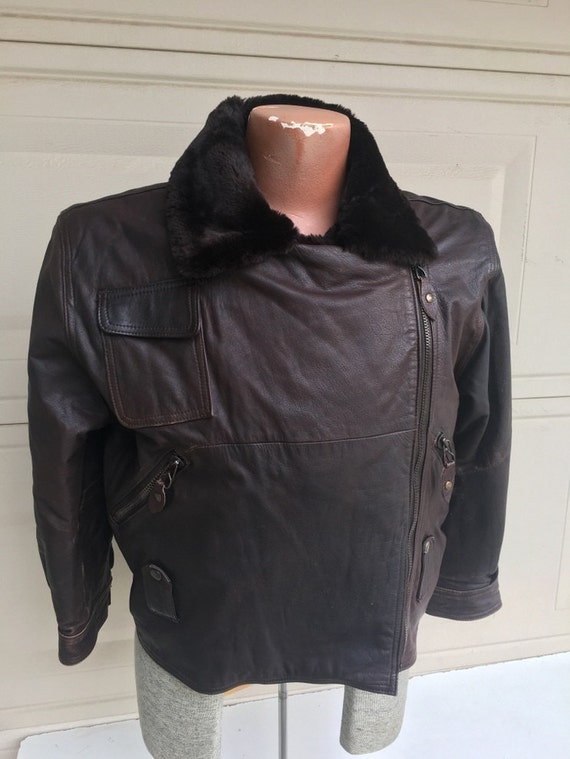 Vintage 70s 80s Dark Brown Genuine Leather and Fa… - image 1