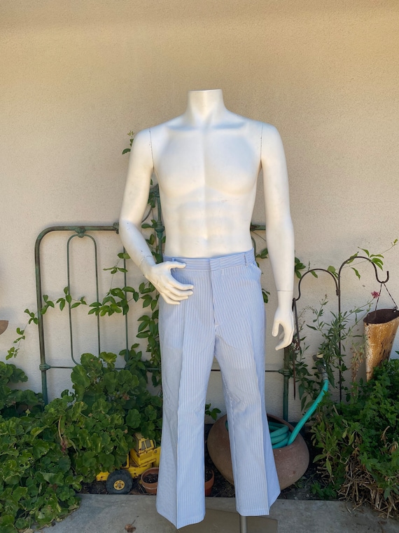 Vintage 80s Pantalones a rayas Pierna recta Haband Hombre Pantalones Azul Blanco Rayas Lavar a Maquina Cintura 37 37x28 Etsy Espana