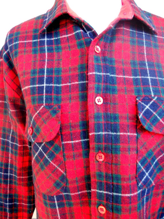 Vintage Men's Flannel Jacket // Red Flannel Shirt… - image 2
