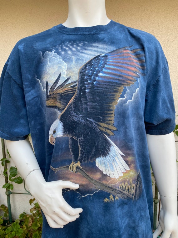 Vintage Eagle Shirt Blue Dyed Cotton T Shirt Patr… - image 2
