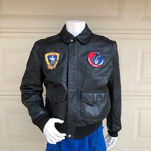 Vintage 70s Schott Flight Jacket Black Apache Military Patch Leather Bomber Jacket Phanthom Phlyer Size 40