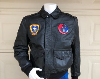 Vintage 80s Schott Suede Leather Bomber Jacket Military Boho