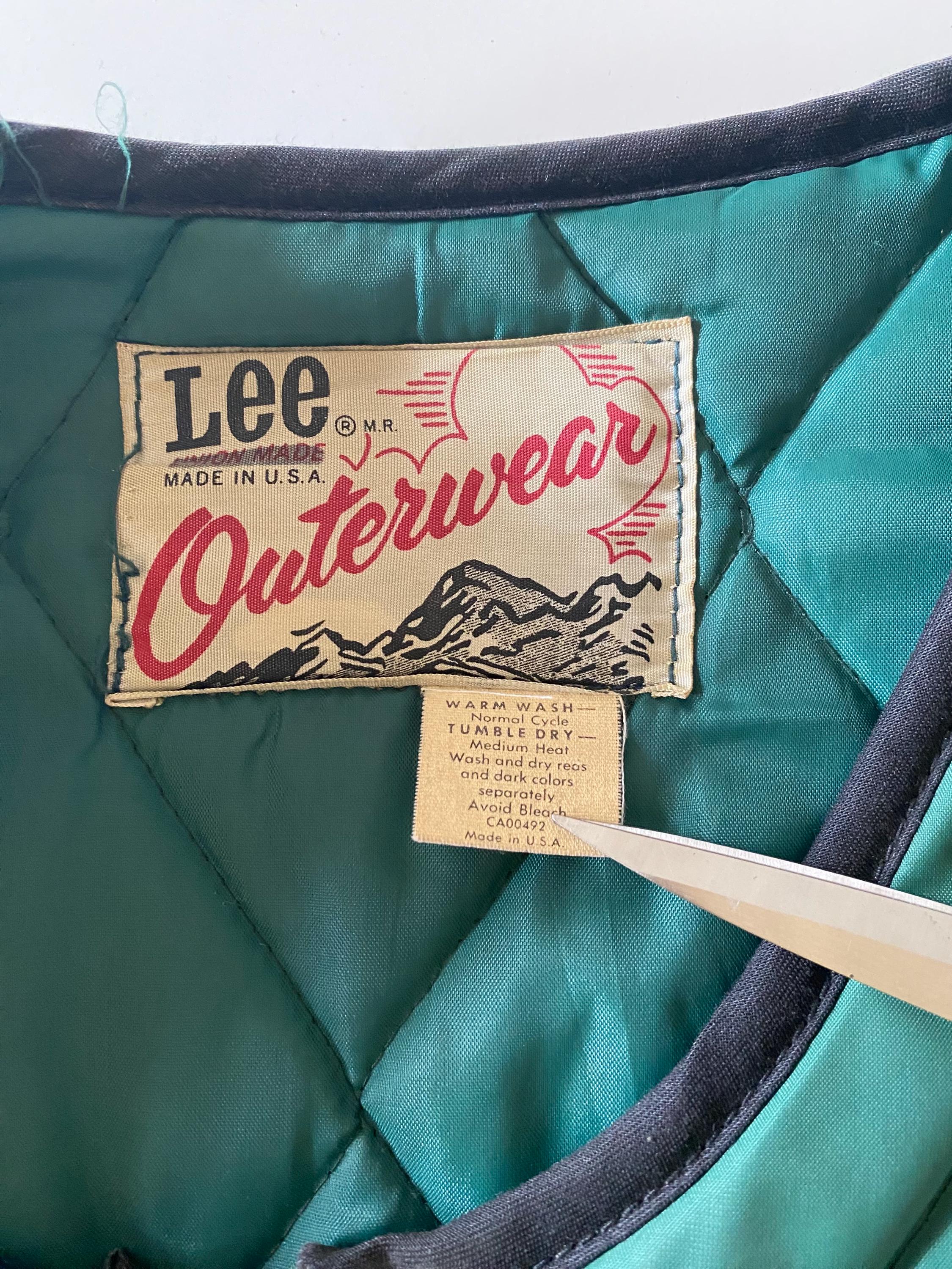 Vintage Lee Outerwear Quilted Vest Zip up Dark Green Union Made in