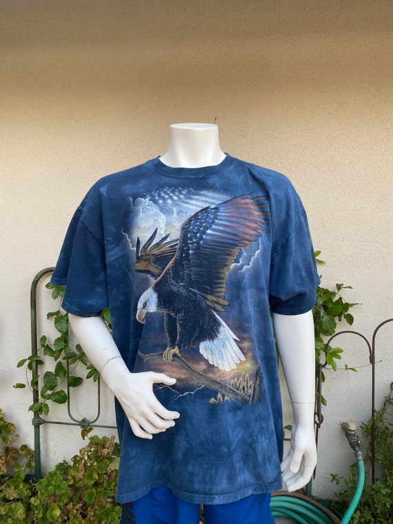 Vintage Eagle Shirt Blue Dyed Cotton T Shirt Patr… - image 1