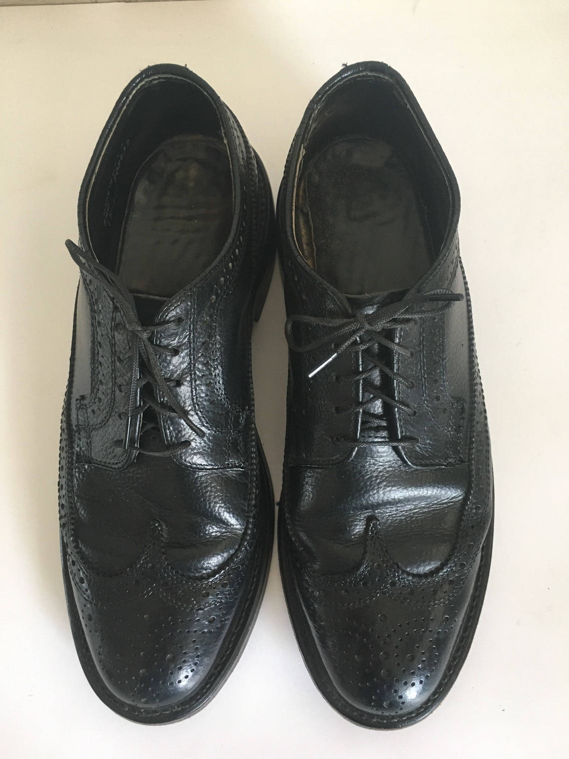 Vintage Men's Black Wingtip Oxford Shoes Size 7 1/2 C FREE | Etsy