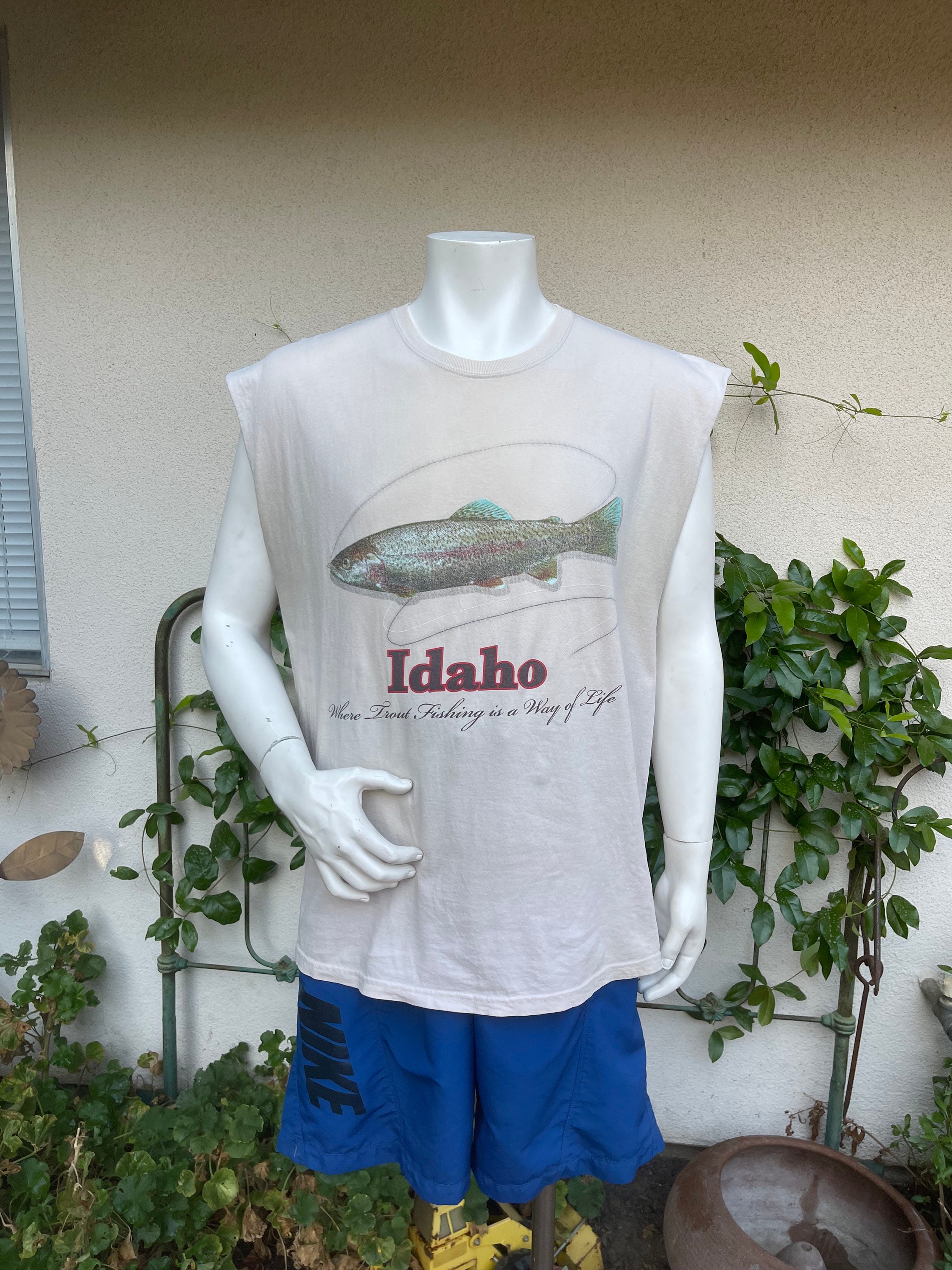 90s Idaho Trout Fishing T Shirt Cut Out Sleeves Vintage Sleeveless Idaho  Where Trout Fishing is a Way of Life Size XL -  Denmark