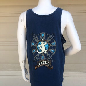 80s 90s Gecko Hawaii Tank Top Navy Blue Hard Core Muscle Surf Shirt XL