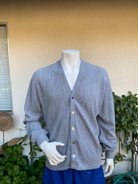 Vintage Marled Gray Cardigan Sweater V Neck Butto… - image 1