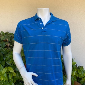 Vintage 90s Gant Rugger Polo Shirt Blue Yellow Striped Cotton Button Down Men Size Medium