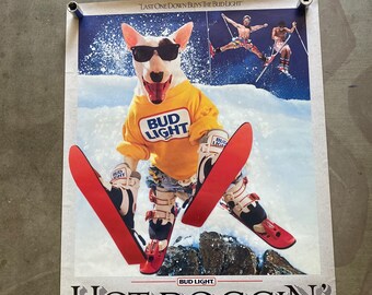 Affiche vintage Spuds MacKenzie, affiche de ski, neige, bière, hot doggin, « Get Some Air » Bud Lite