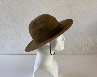 Vintage US Army Officers Felt Hat with Leather Strap Boy Scouts Hat Size 7 - 7 1/2