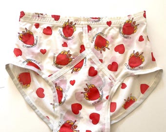 Vintage 70s Mens "Love" Heart Jockey Brief Nylon Tricot Size Small
