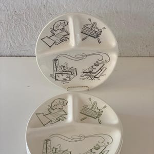 Vintage 50s BBQ Divided Plate Black, Green, Brown Bar B Que Picnic Basket Cookout Gathering