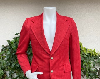 Vintage 60s 70s Sport Coat Red Black Flecked Christmas Holiday Blazer Jacket 1960s 1970s Menswear Size XS