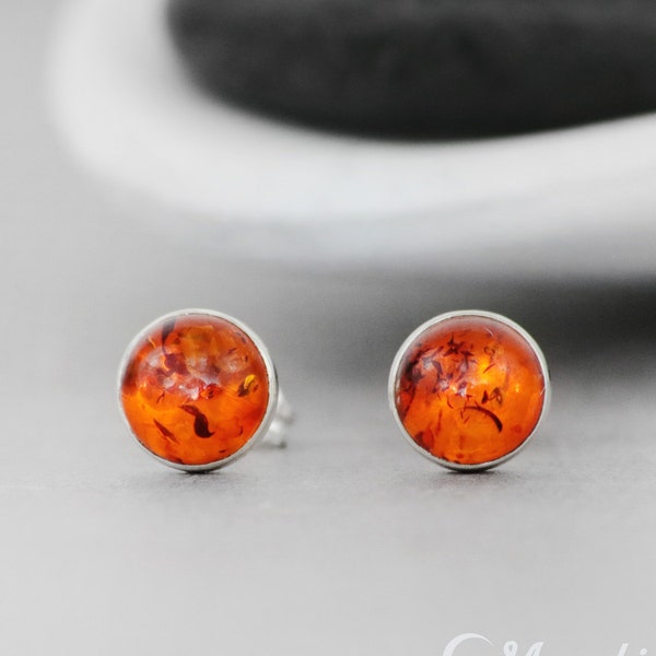 Baltic Amber Stud Earrings, Sterling Silver Amber Earrings, Natural Amber, Mens Stud Earrings | Moonkist Creations