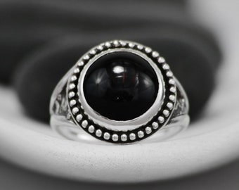 Size 7 Black Onyx Ring, Silver Mens Onyx Ring, Mens Gemstone Signet Ring, Onyx Mens Jewelry, Reticulated Silver Ring | Moonkist Creations